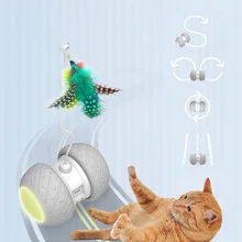 Jouet intelligent interactif pour chat, Mode de rotation irrégulier, jeu amusant pour animal de compagnie, accessoire électronique avec plumes, boules et LED lumineuses