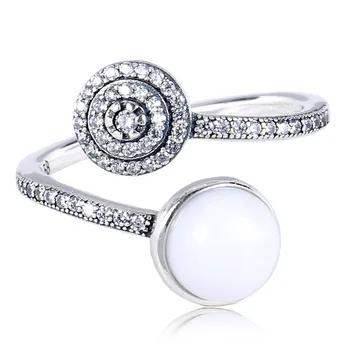 

Authentic 925 Sterling Silver Ring Pearl Radiant Glow With Crystal Rings For Women Wedding Party Gift Fine Jewelry