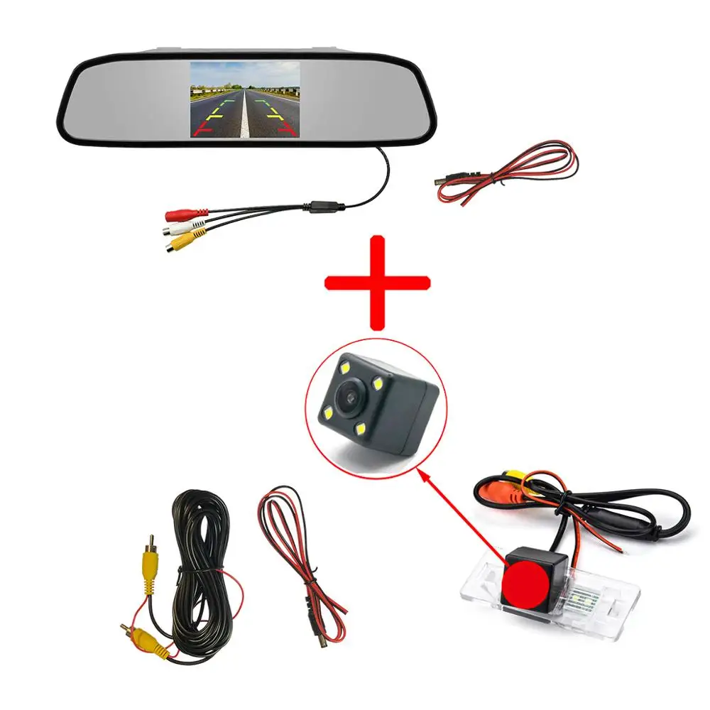 Car 4.3 inch TFT in-Mirror Monitor and LED Adjustable Angle Rear View Camera for Audi A1 A4 A4L S4 RS4 A5 S5 RS5 Q5 A6 A6L S6 A7 - Название цвета: 4 LED Camera Mirror