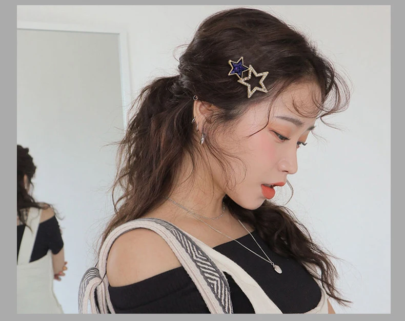 Корейская круглая звезда заколки для волос для женщин, винтажная Геометрическая лента для волос из сплава, элегантная заколка для волос для девушек, заколка для волос, аксессуары для волос