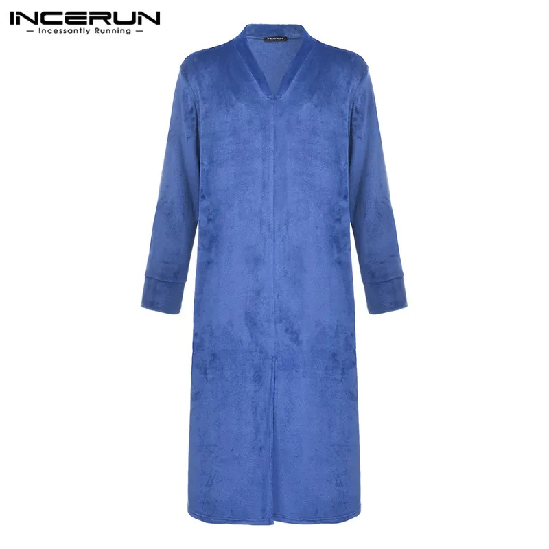 INCERUN/зимняя модная фланелевая домашняя одежда для пары; мягкий удобный длинный пуловер; банный халат; Пижама; Повседневный теплый халат; 5XL - Цвет: Royal