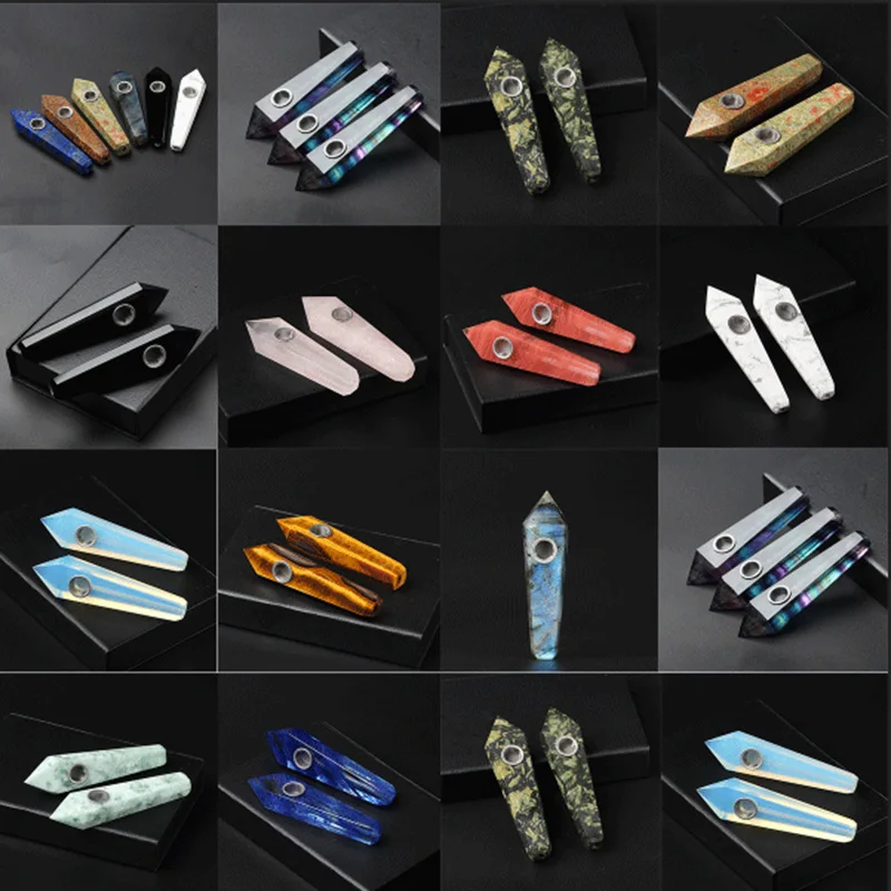 

Wholesale Natural Quartz Smoking Pipe Crystal Stone Obelisk Wand Point Cigars Pipes Smoking Pipes Healing With Metal Filter 1PC