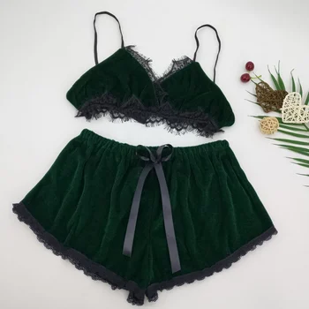 

ETOSELL Women Sexy Lingerie Underwear Summer Sleeveless Lace Set Indoor Lady Solid Color Sleepwear 2Pcs