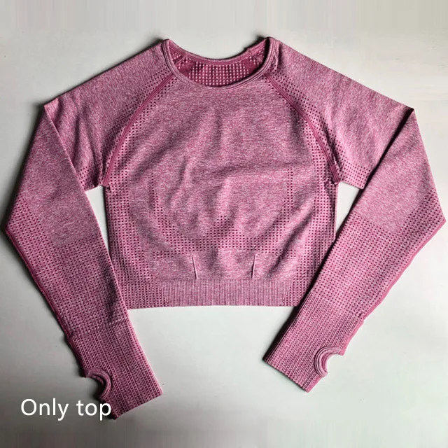 Pink Tops Комплект для йоги, бесшовный костюм для йоги, 2 предмета, спортивные футболки, укороченный топ, бесшовные леггинсы, спортивный комплект, одежда для спортзала, фитнес-костюм, комплект для тренировок - Цвет: Pink Tops