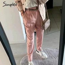 Женские розовые штаны Simlee в клетку, летние повседневные винтажные штаны, прямые брюки в британском стиле для офисных дам