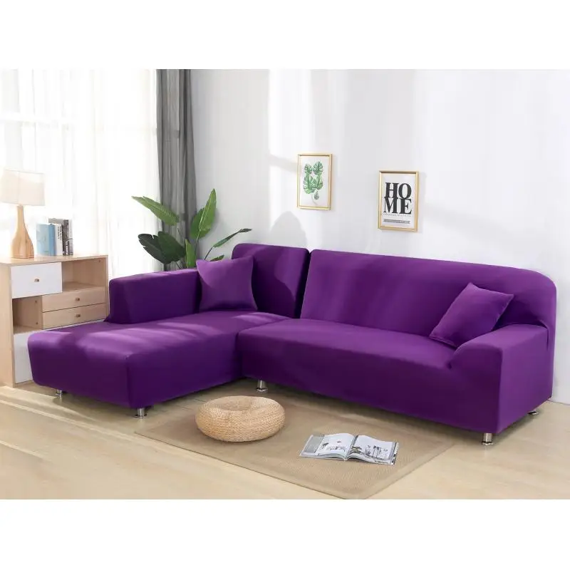 purple Одноцветный плотный чехол для дивана эластичный заказ 2 шт чехол для дивана если l-стиль угловой диван Капа де диван полиэстерное покрытие для дивана - Цвет: purple