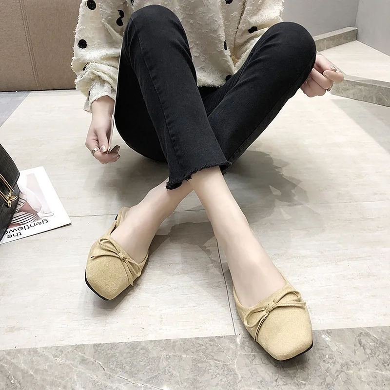 

2019 Spring And Summer New Style Square Head Bow Slipper Lazy Closed-toe Slipper Europe And America INS Women's Shoes Mules Shoe