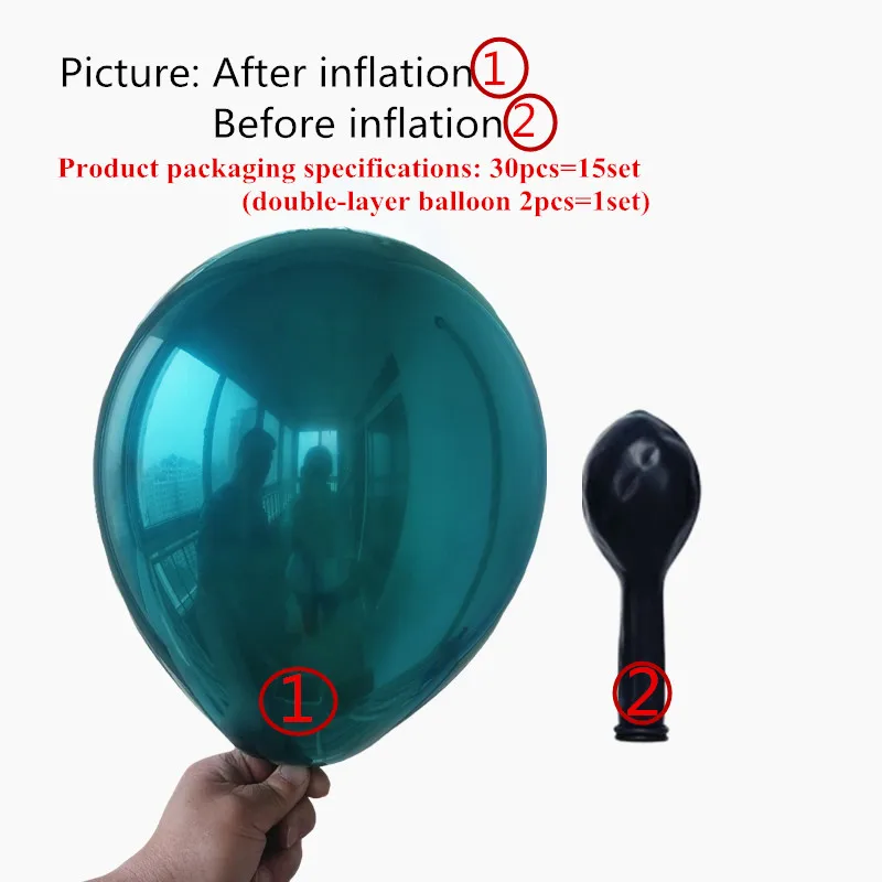 30 Pcs 15 세트 10 인치 더블 레이어 진주 청록색 녹색 라텍스 풍선 청록색 헬륨 프리미엄 풍선 생일 웨딩 파티 장식