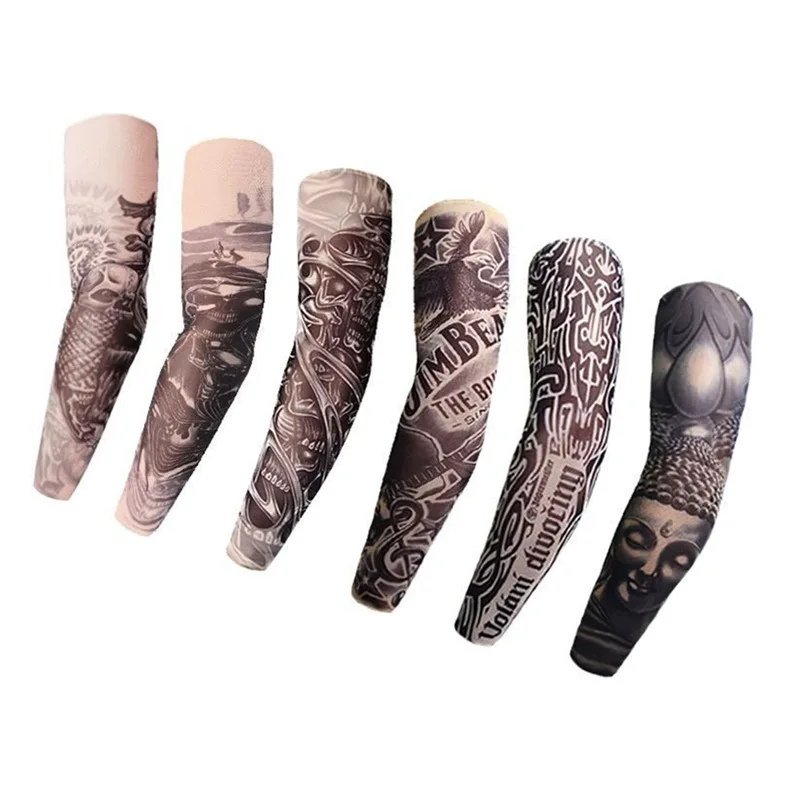 

6 pieces/lot High Quality Fake Temporary Tattoo Arm Sleeves Kit Nylon Unisex Arm Protectors Slip On Sunscreen UV Arm Warmers