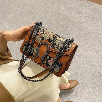 

Fashion Chains Handbag Women 2020 Luxury Brand Deisgner PU Leather Shoulder Bag Purse Retro Embroidery Crossbody Bags Sac A Main