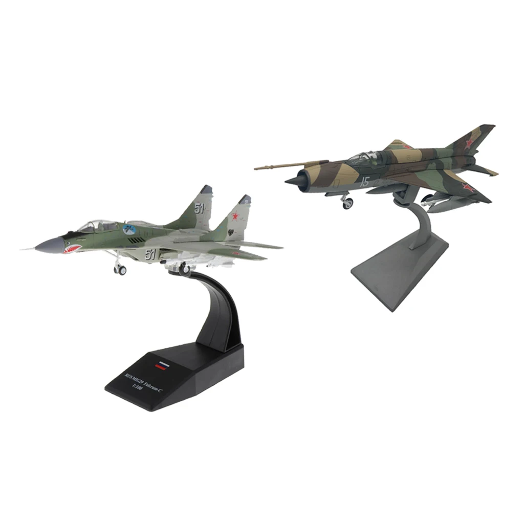 2Pcs 1/72 MIG-21 Aircraft 1:100 Scale MIG-29 Fighter Alloy Model Decor