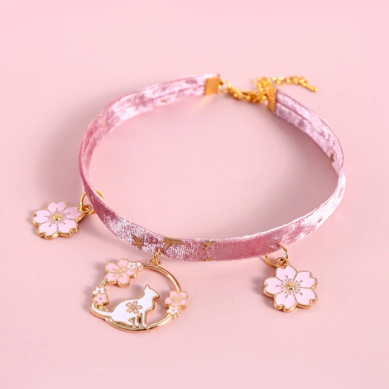 Pet Collar Velvet Bronzing Star Adjustable Necklace For Cats Puppy Fishbone/Sakura/Starry Sky Collar Chic Pets Supplies Accessories
