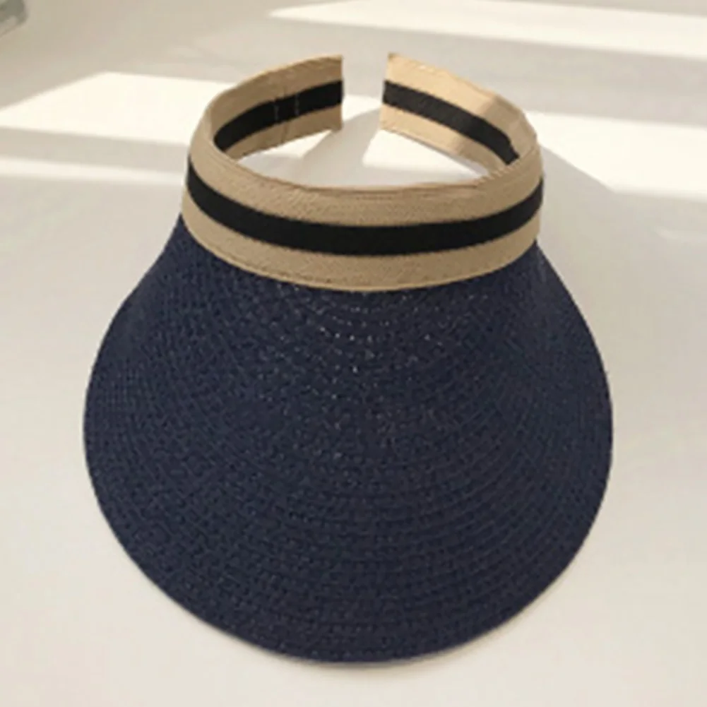 Женский летний солнцезащитный, защита от ультрафиолетового излучения изогнутая модная шляпа для велоспорта, широкий козырек, Пешие прогулки, пустой козырек, шляпа, солома, открытый пляж - Цвет: Navy Blue
