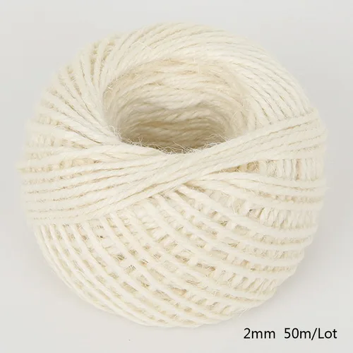 Ivory 50 м/рулон натуральная Мешковина Hessian джутовый шнур-шпагат конопляная веревка 2 мм Подарочная коробка шнур Свадебные новогодние украшения - Цвет: Ivory