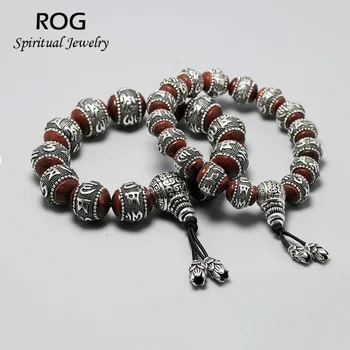 

Om Mani Padme Hum Beads Mantra Bracelet Sandal Wood Inlaid 925 Sterling Silver Bracelet For Men Women Tibetan Buddhist Jewelry