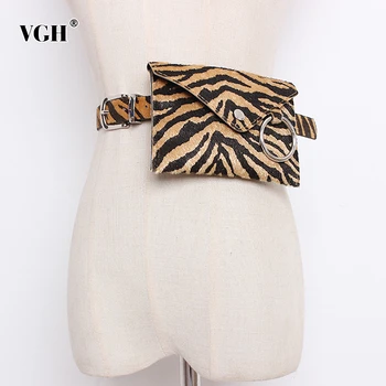 

VGH Elegant PU Leather Print Women Belts Mini Pockets Streetwear Style Waist Belt Female Fashion Accessories 2020 Spring Tide