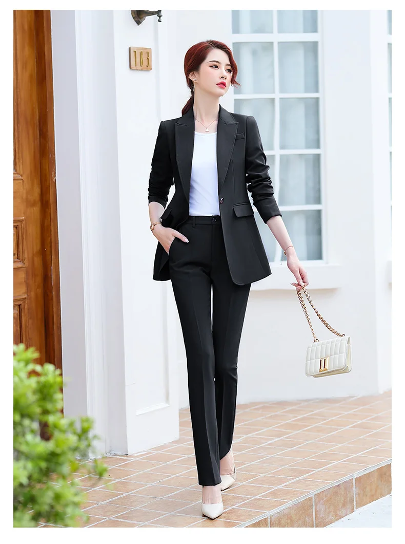 Purple Belt Women Winter Suit Slim Temperament Long Sleeve Blazer and Pants Office Ladies Fashion Business Work Wear