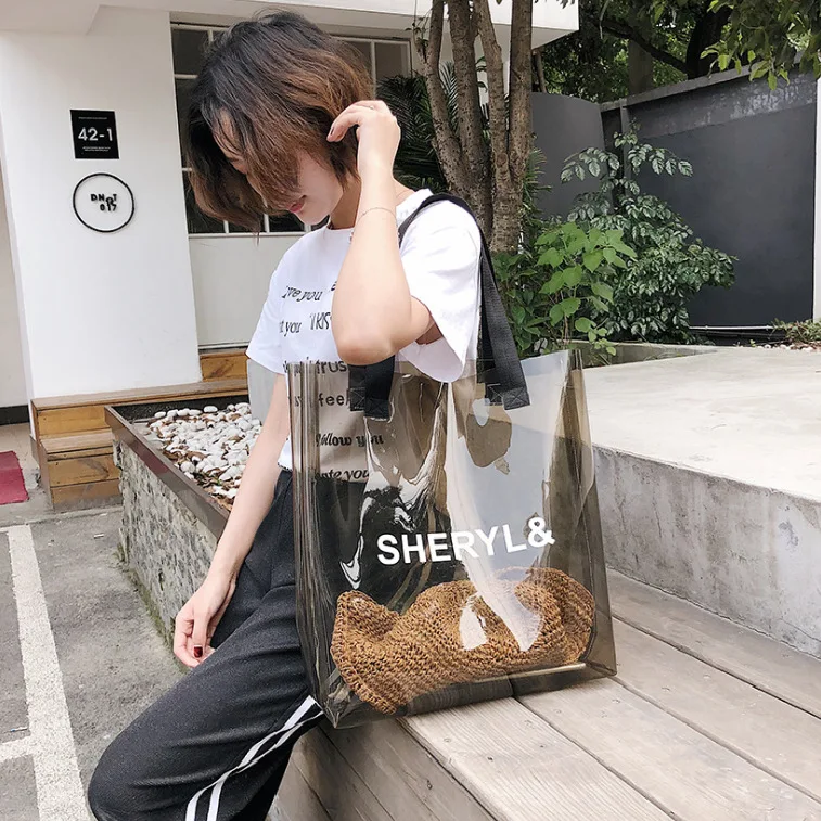 

2019 New Style Transparent Hand Crossbody Bag Lady Handbags Large-Volume PVC Beach Bag Gel Bag