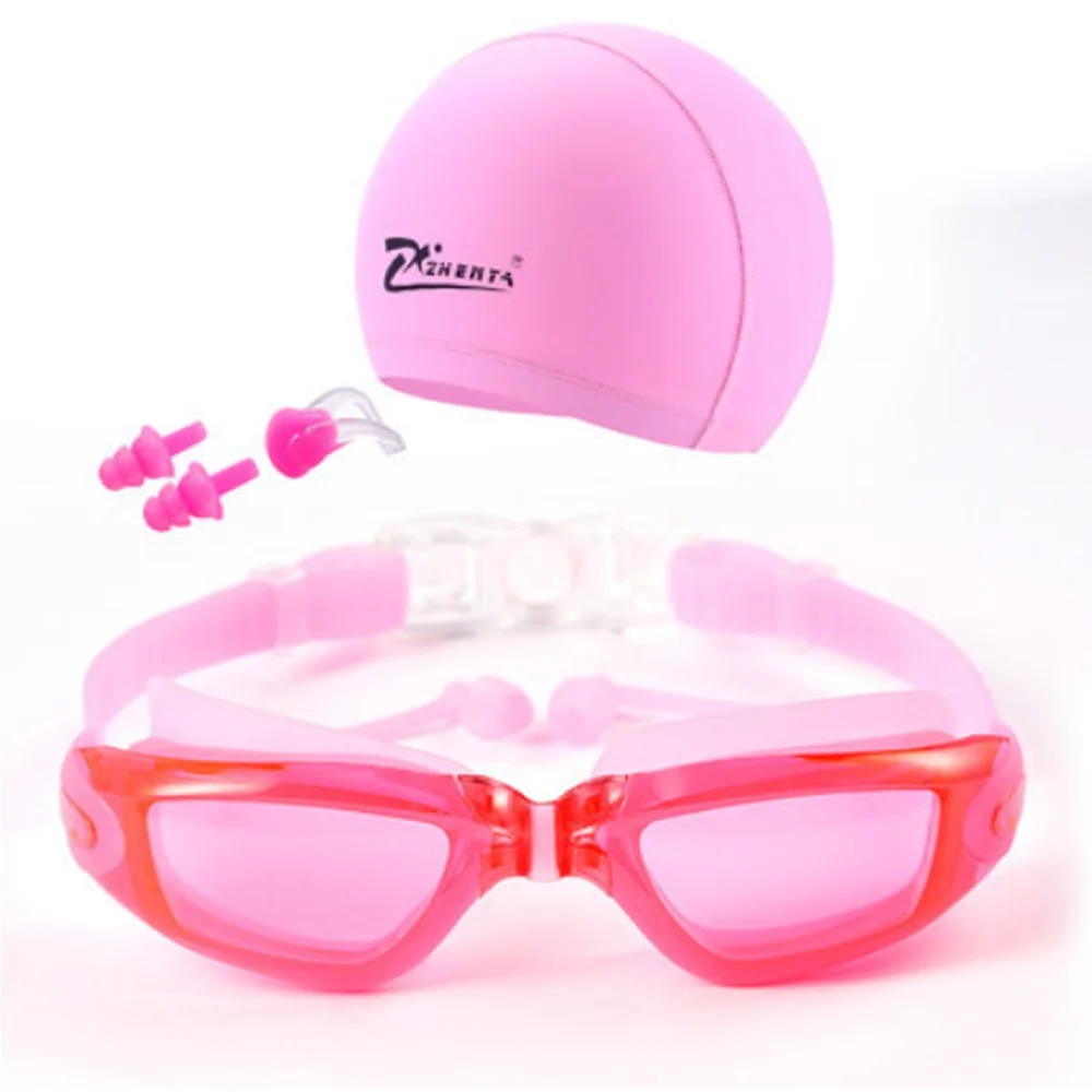 Transparent pink Очки для плавания для близорукости, очки для плавания для взрослых, 5 в 1, очки для плавания, набор, анти-туман, УФ, водонепроницаемые очки по рецепту, 150-800 - Цвет: Transparent pink