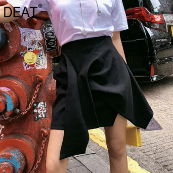 

DEAT 2020 new spring and summer fashion women black high waist asymmetrical irrgular pleated japan styles halfbody skirt WE11901