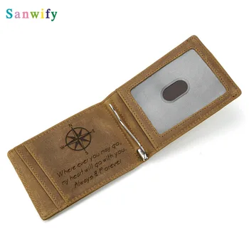 

Man Genuine Crazy Horse Cowhide Leather Money Clips High Quality Wallets Fashion Mini Purses Vintage Men Wallet Walet