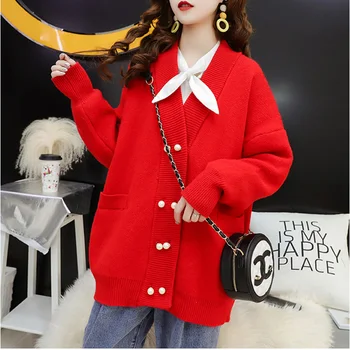 

Candy color Long Sweater Cardigan Tops Female 2020 Spring Women New Korean Single-breasted Loose Big size Knit Jacket Coat Tops