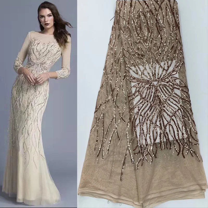 

(5yards/pc) high quality African tulle lace sequins embroidered French net lace fabric for gorgeous party dress FJL022