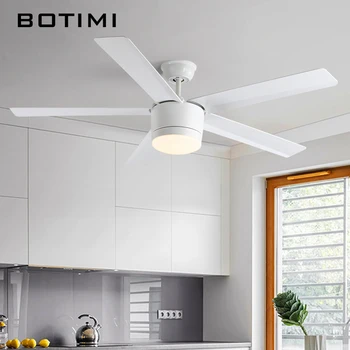 

BOTIMI Modern LED Ceiling Fans With Lights Reversal Function White Restaurant 5 Blades Fan Lamp Mute Motor Cooling Lighting