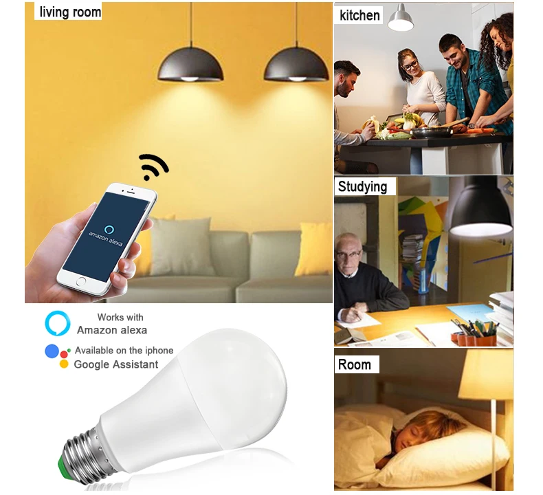 Интеллектуальная WiFi лампа с регулируемой яркостью 15 Вт светодиодный умной домашней жизни ламп с модулем Bluetooth RGBW/RGBWW приложение Управление домашнего освещения Спальня Настольная лампа Декор