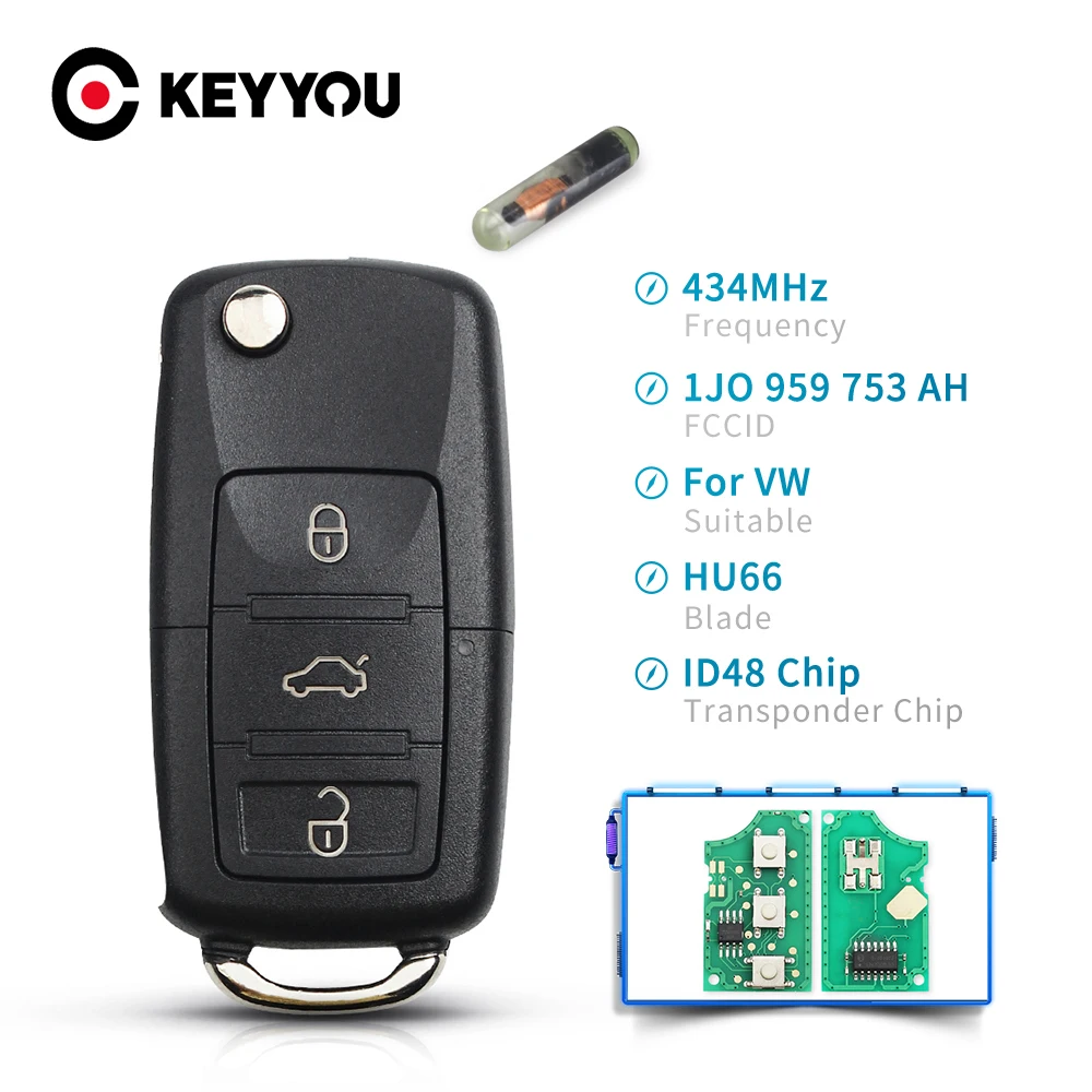 KEYYOU 433 МГц телефон для VW Golf Passat Polo Jetta Touran Bora Sharan 1J0959753DA 1J0959753AH 1K0959753G ID48 | Автомобили
