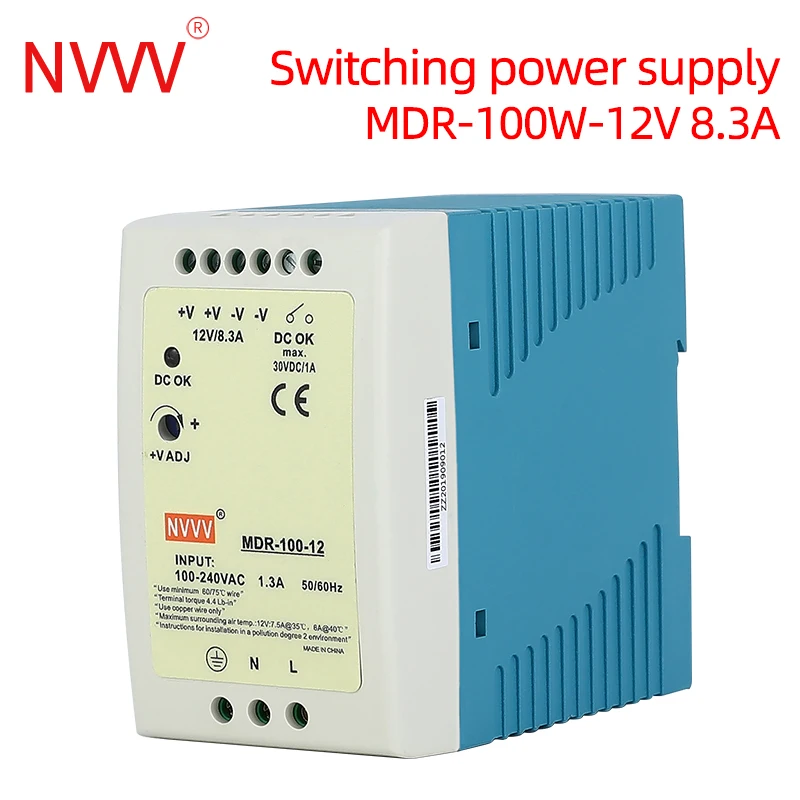 NVVV MDR-100 на din-рейке Промышленный источник питания 100 Вт 12 В/7.5A 24 В/4A выход ac 110 В/220 В к