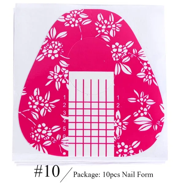 10pcs Nail Form Acrylic French UV Gel for Extension Builder Form Guide Fish Stencil Manicure Adhesive DIY Nail Art Tools LE941-1 - Color: 10
