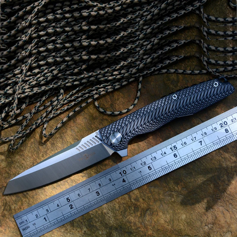 TWOSUN TS16 G10 folding knife D2 Satin blade ceramic ball bearing washer black outdoor camping pocket knife EDC tools for gift