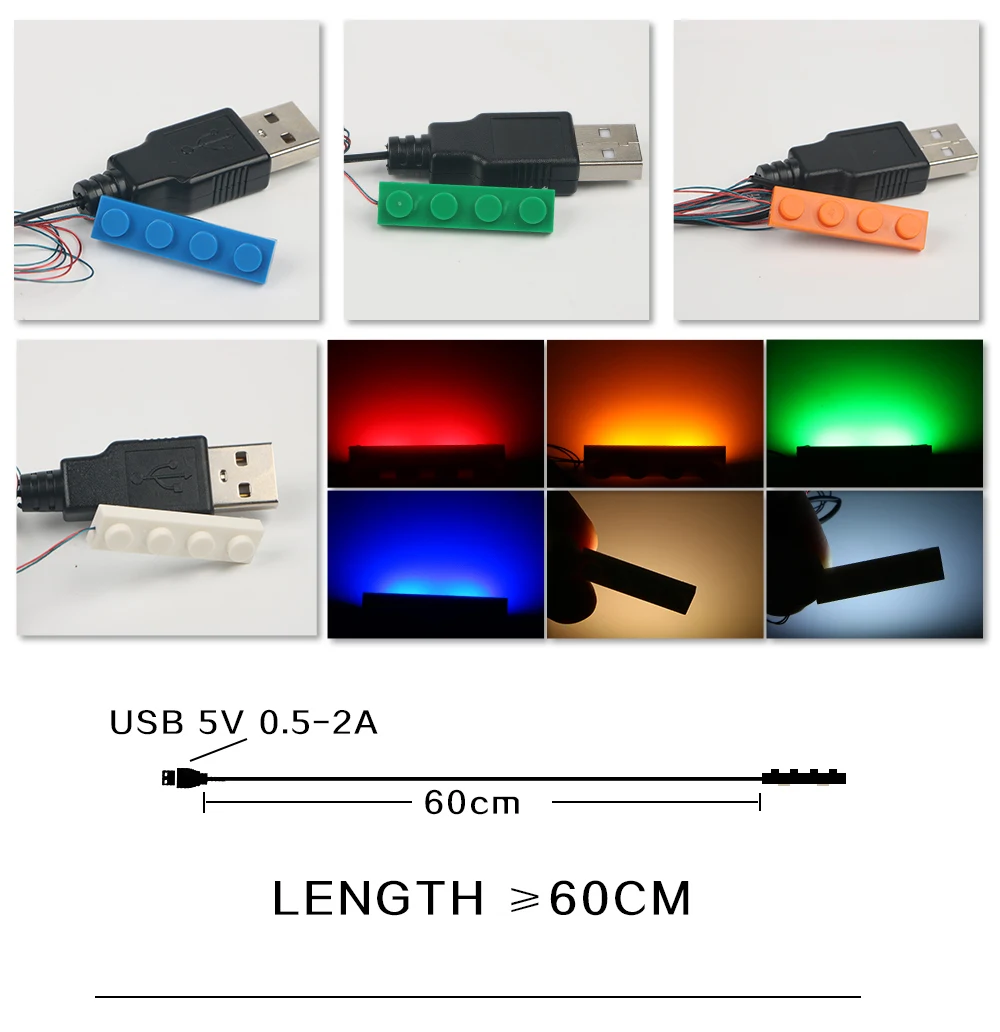 1pc Led Licht Set Rot Grün Gebäude Block Stadt Straße Blau Dekoration USB Fit Orange Ziegel Haus DIY Spielzeug – Detail 2