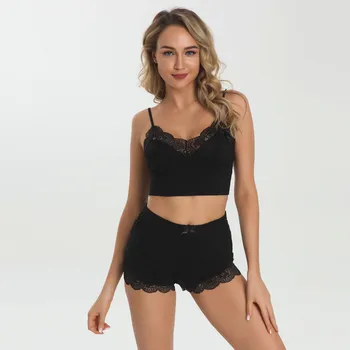 

New Fashion Sexy Lace Women Nightwear Set V-neck Backless Bowknot Camisole Shorts Comfortable Sleepwear Lingerie Pajamas Set
