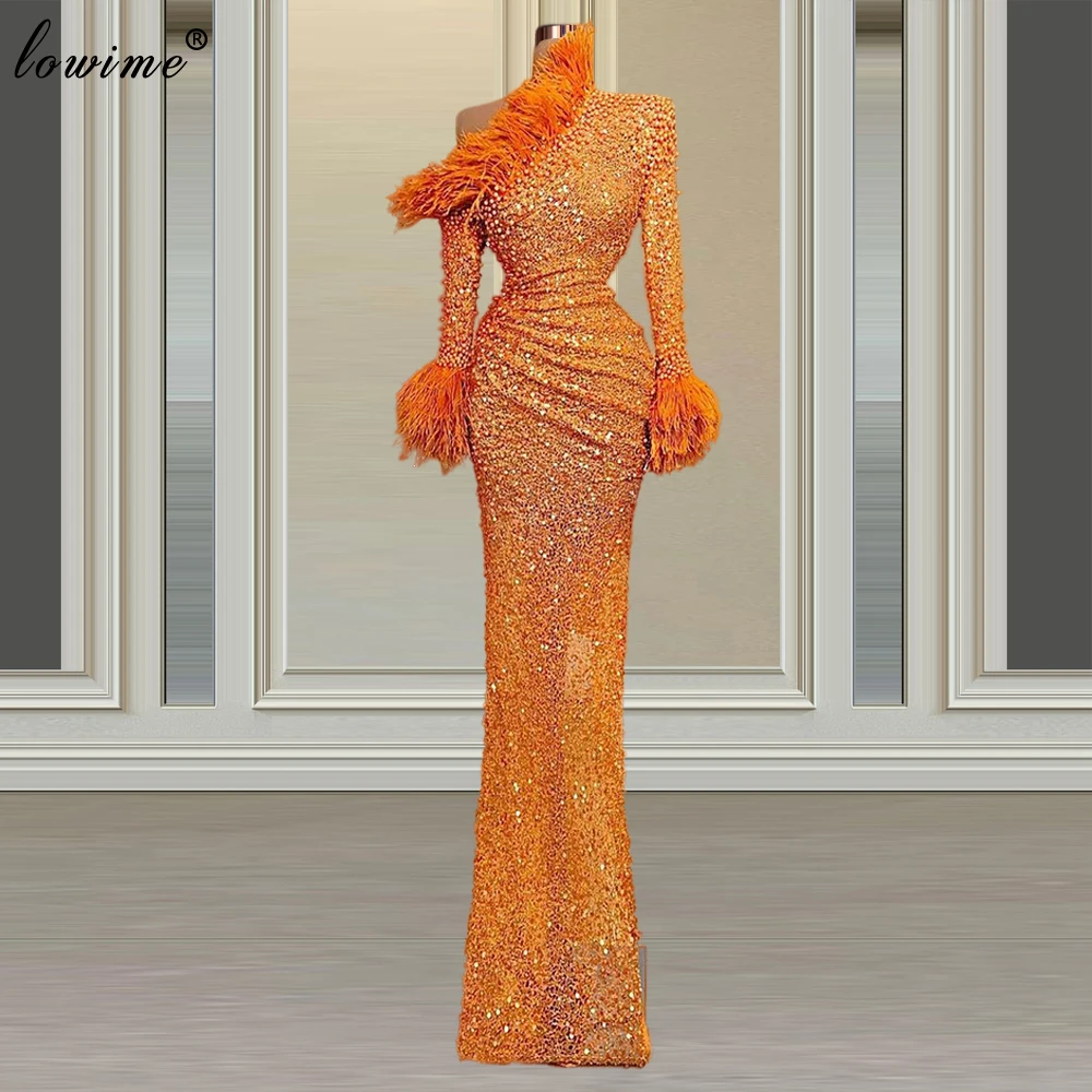 2 Designs Muslim Mermaid Evening Dresses Long One Shoulder Gowns Sequins Prom Party Pearls вечернее платье | Свадьбы и