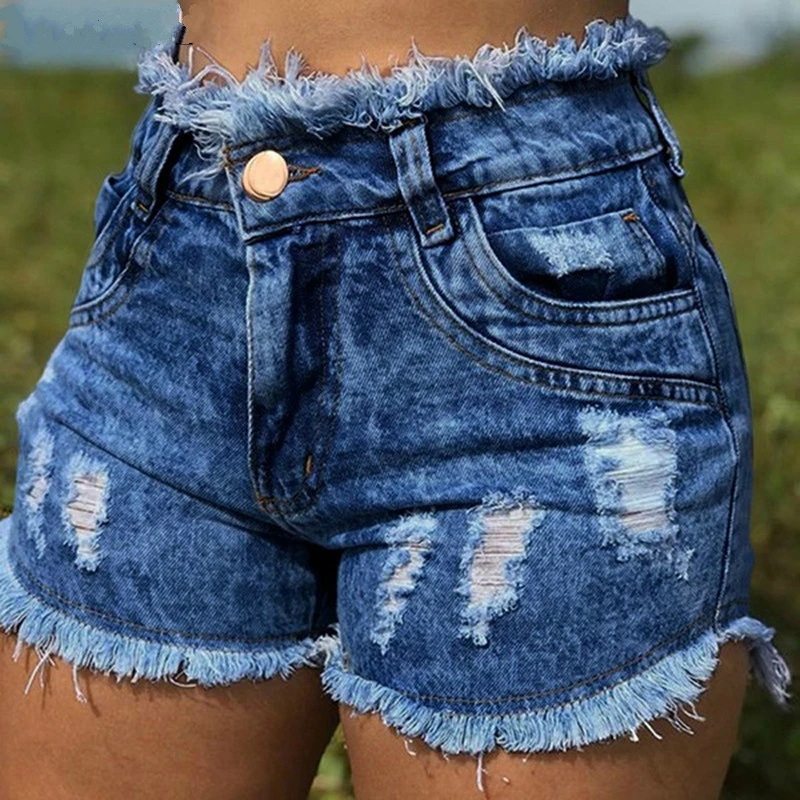 

Casual Summer Denim Shorts Short Jeans Womens Clothing 2020 High Waists Tassel Hole Fur-lined Leg-openings Sexy Cowboy Regular