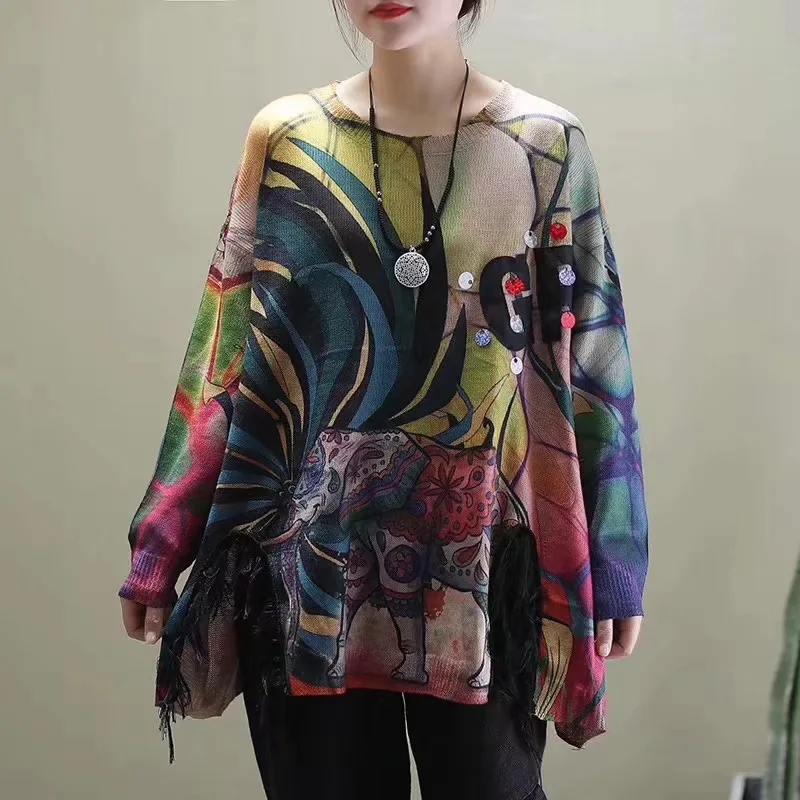 

Spring Women's Vintage Casual Sweaters Autumn Femme Plus Size Long Sleeve Pullover Cotton Knitted Tops Blouse Ropa De Mujer