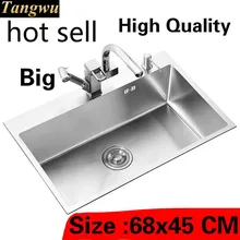 Квартира роскошная кухня ручная раковина одинарная мойка сделать блюда 304 нержавеющая сталь Горячая большой 68x45 см