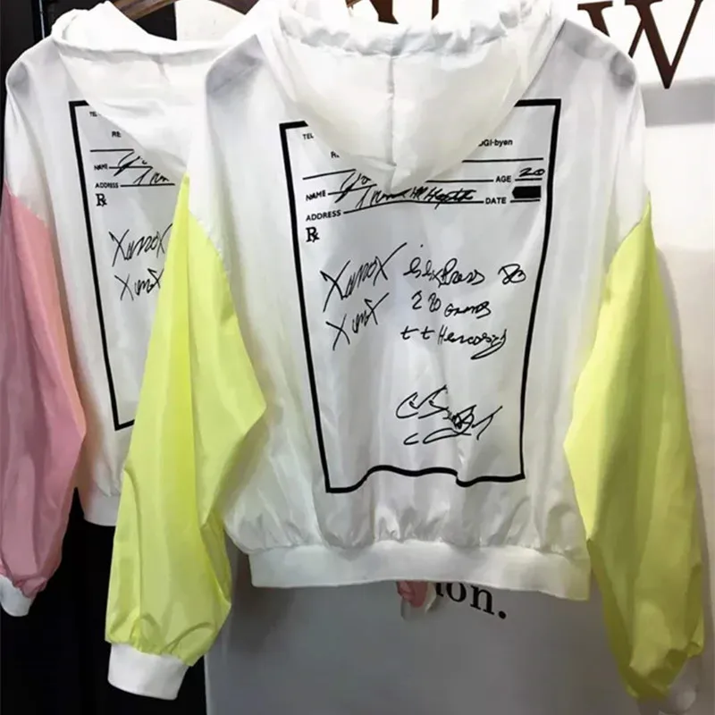 Солнцезащитная одежда для женщин, лето, стиль, Harajuku стиль, свободный крой, принт с буквами, смешанные цвета, для студентов, тонкая, защита от солнца