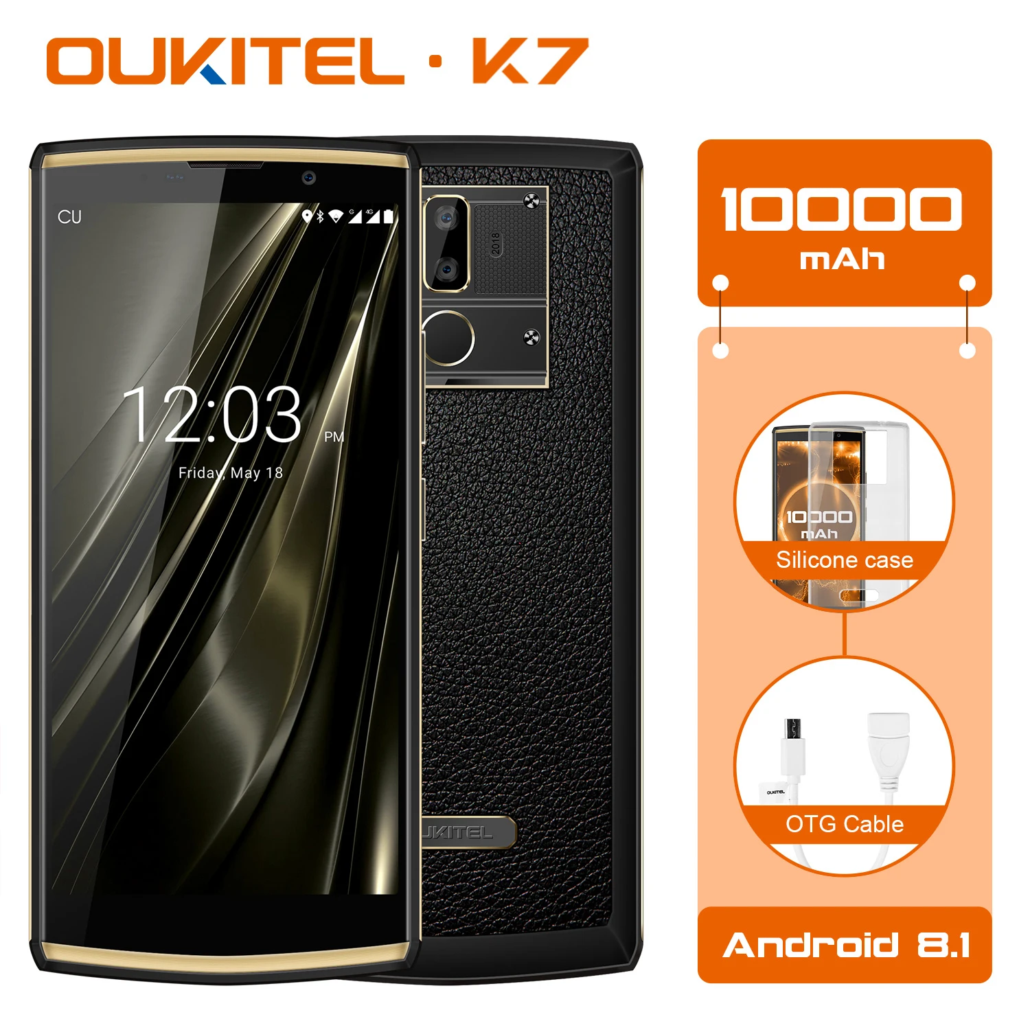 

OUKITEL K7 Smartphone 10000mAh 6.0 Inch Octa Core 4GB RAM 64GB ROM Android 8.1 9V/2A Quick Charge 4G Fingerprint Mobile Phone