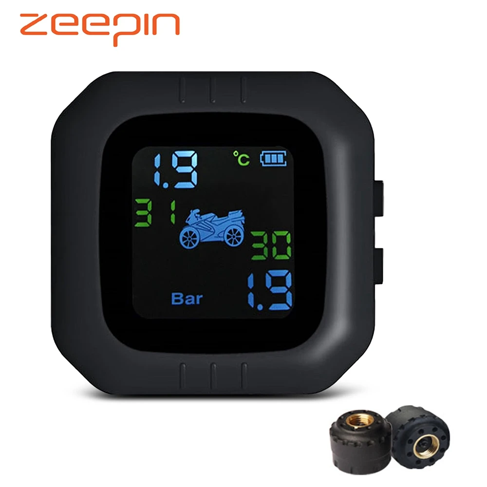 

Motorcycle Tire Pressure Monitoring System with 2 External Sensors Motor TPMS Real-time Voice Alarm Tyre Security USB Charging