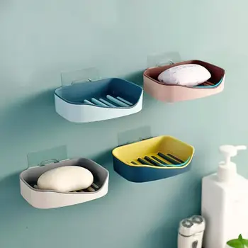 

Plastics Wall Hanging Soap Box Holder Traceless Strong Sucker Soapbox Double-deck Color Matching Dish Drain Bathroom Supplies