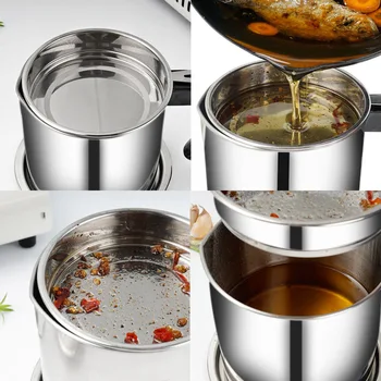 

Kitchen Tool Stainless Steel Oil Filter Strainer Colander Fry Oil Can Pot for Home UND Sale
