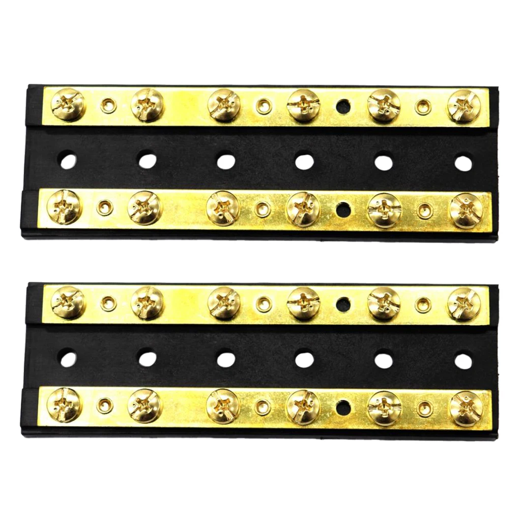 2pcs 32V 60A Dual Row 12 Positions Brass Bus Bar Terminal Block for Marine Boats Car