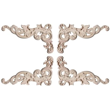 

European Floral Craft Wood Carving Corner Furniture Decorative Carved Applique Wood Modern Wall Frame Corner Door