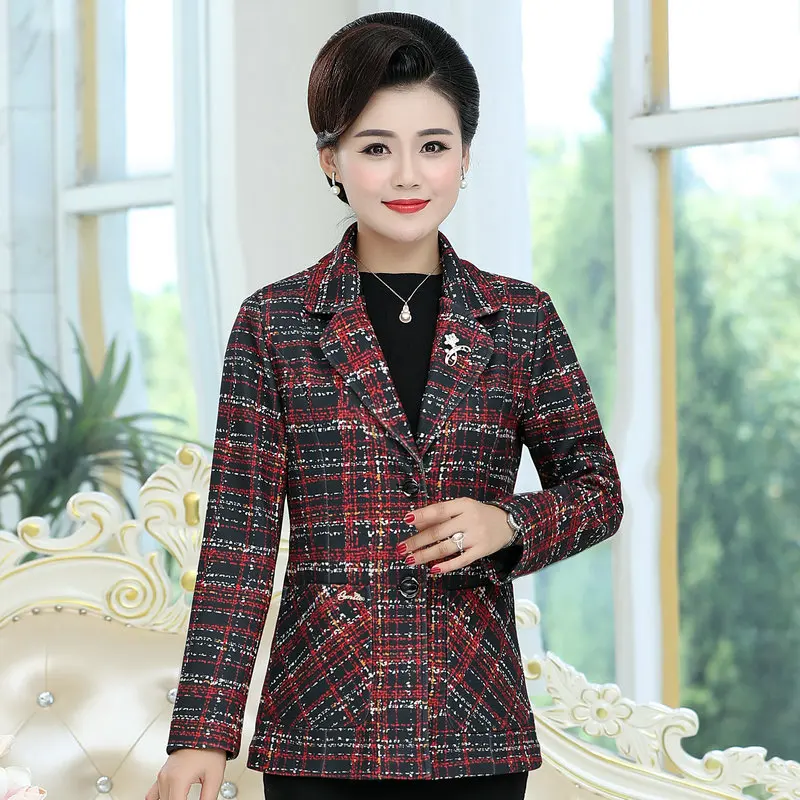 British Style Women Elegant Blazers Red Gray Plaid Classical Jacket Suits Female Notched Collar Design Smart Casual Blazers Suit