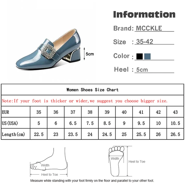 Women's Patent Leather Buckle Pumps Spring Woman Crystal Slip On Square Toe Chunky Heels Female Fashion Ladies Dress Shoes 5