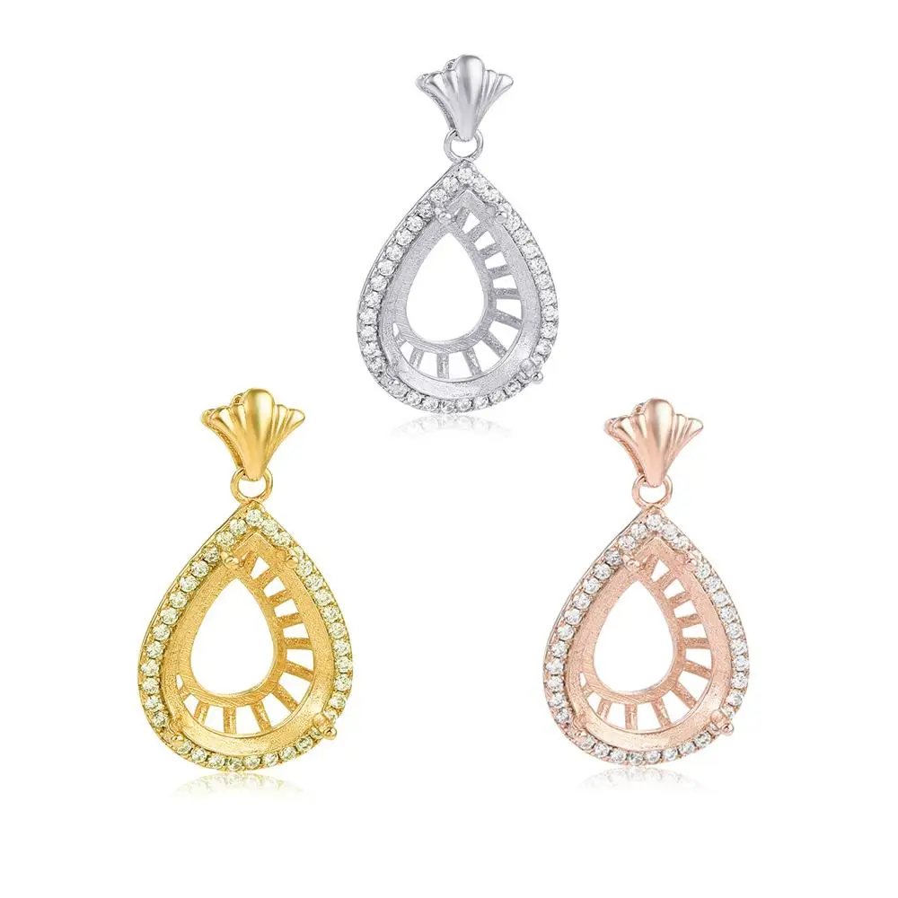 925 Sterling Silver CZ Micro Pave Pendant Blank for 12X15mm Drop Cabochon  DIY Jewelry Necklace Making Supplies