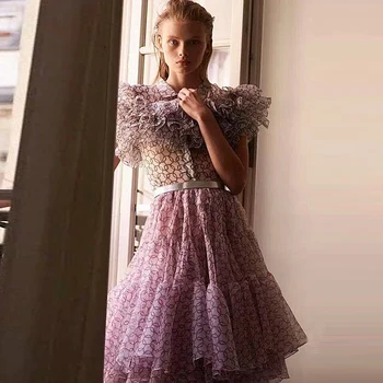 

Runway High Quality Summer New Women'S Fashion Party Vintage Elegant Chic Gentlewoman Print Casual Chiffon Dresses Knee Length